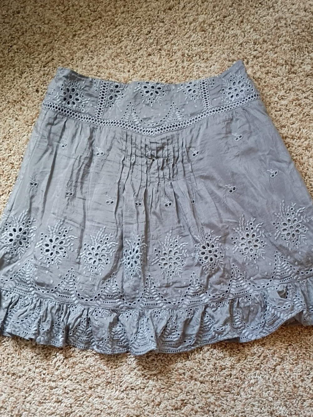 Sundance Gray Eyelet Embroidered Ruffle Mini Skirt